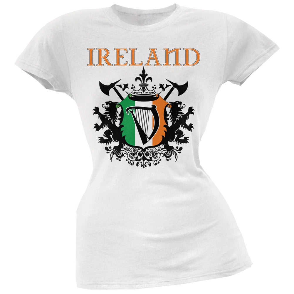 St. Patricks Day - Heraldic Irish Harp White Soft Juniors T-Shirt Juniors T-Shirts Old Glory 2XL White