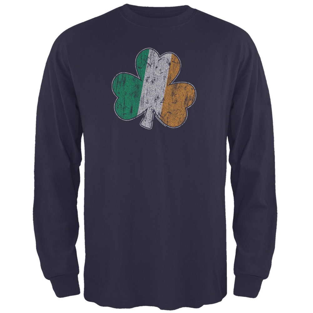 St. Patricks Day - Shamrock Flag Navy Adult Long Sleeve T-Shirt Men's Long Sleeves Old Glory 2XL Blue