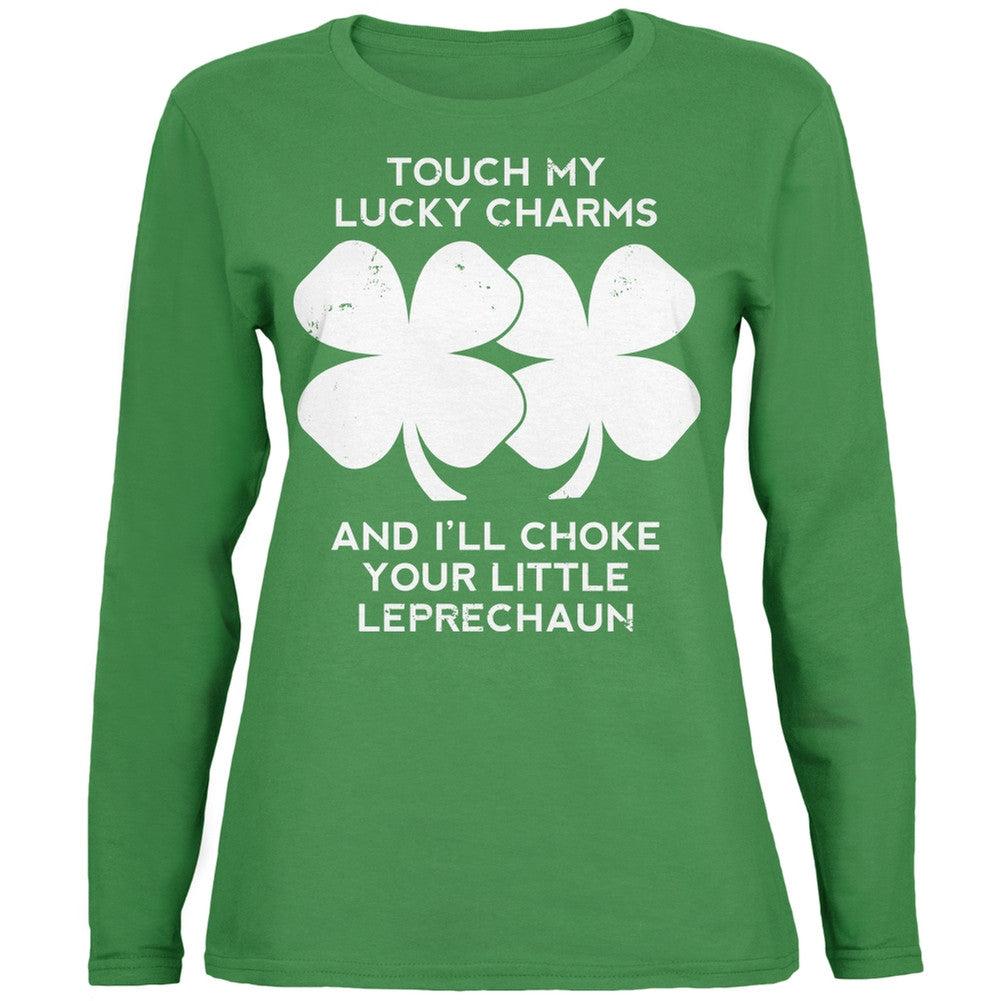 St. Patricks Day Touch My Lucky Charms Green Ladies Long Sleeve T-Shirt, MD / Green