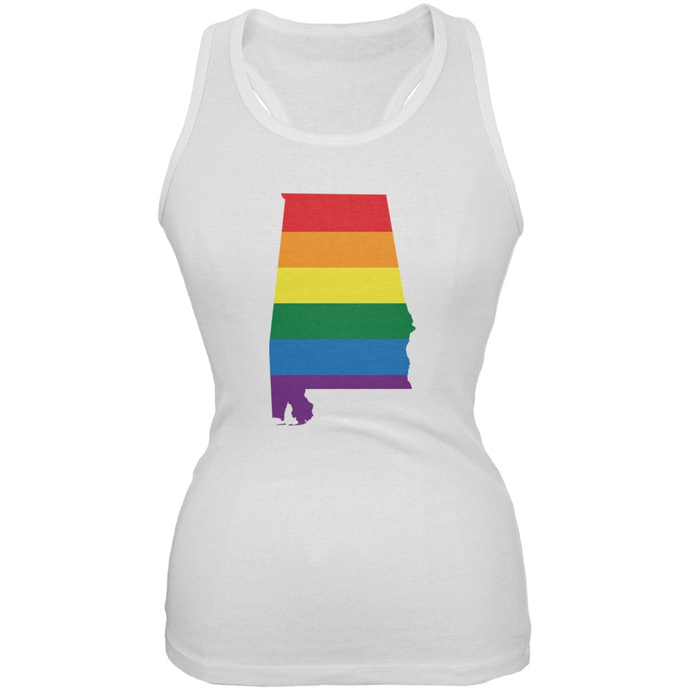 Alabama LGBT Lesbian Pride Rainbow White Juniors Soft Tank Top Juniors Tank Tops Old Glory 2XL White