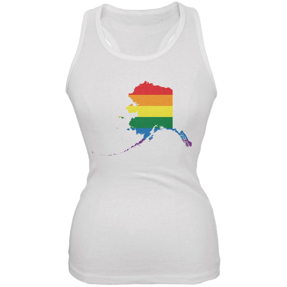 Alaska LGBT Lesbian Pride Rainbow White Juniors Soft Tank Top Juniors Tank Tops Old Glory 2XL White