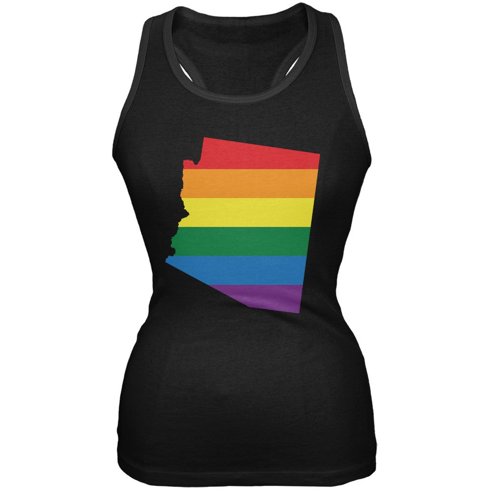 Arizona LGBT Lesbian Pride Rainbow Black Juniors Soft Tank Top Juniors Tank Tops Old Glory 2XL Black