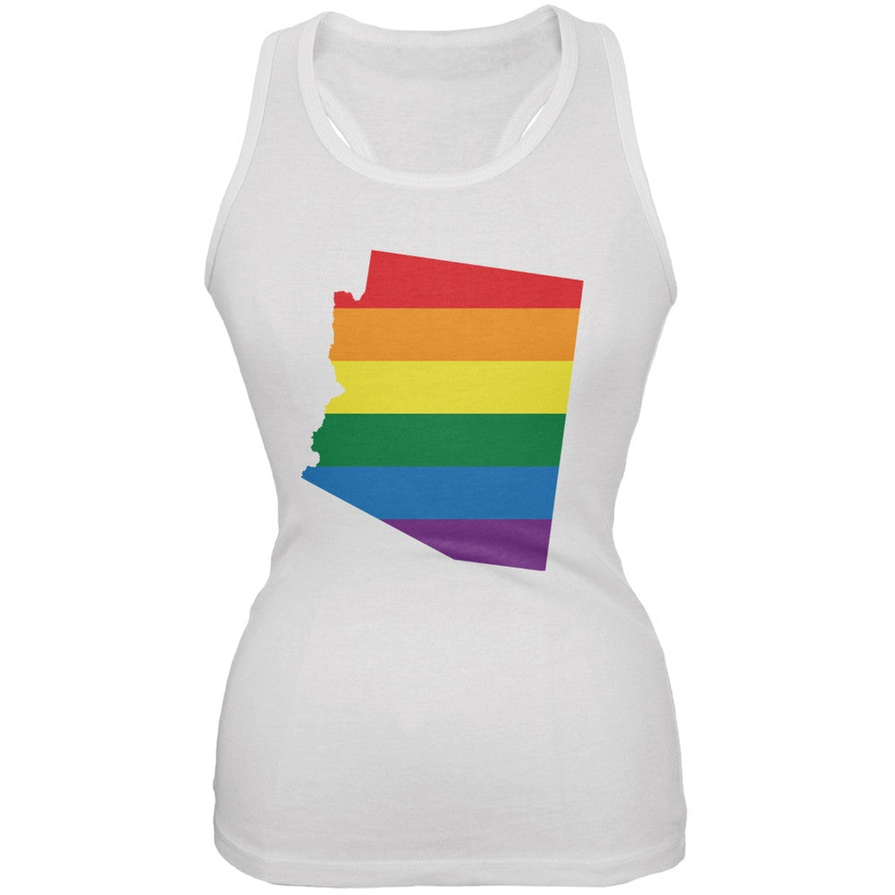 Arizona LGBT Lesbian Pride Rainbow White Juniors Soft Tank Top Juniors Tank Tops Old Glory 2XL White