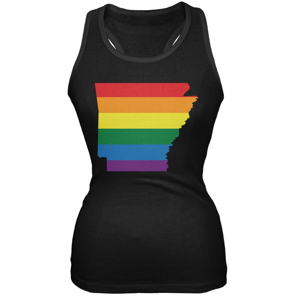 Arkansas LGBT Lesbian Pride Rainbow Black Juniors Soft Tank Top Juniors Tank Tops Old Glory 2XL Black