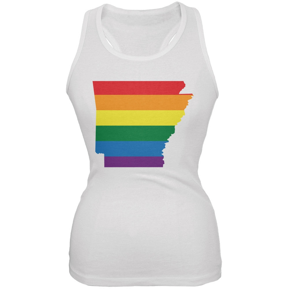 Arkansas LGBT Lesbian Pride Rainbow White Juniors Soft Tank Top Juniors Tank Tops Old Glory 2XL White