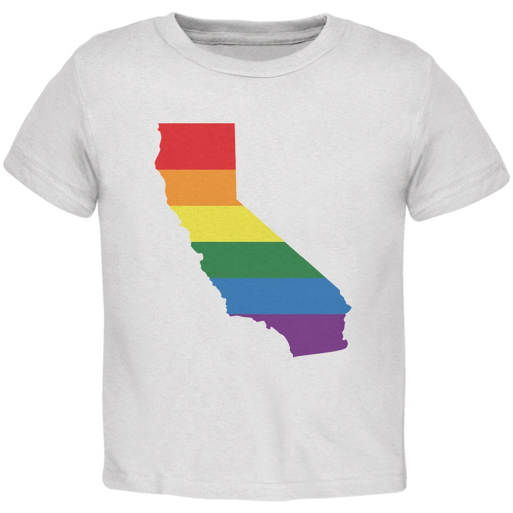 California LGBT Gay Pride Rainbow White Toddler T-Shirt Toddler T-Shirts Old Glory 2T White