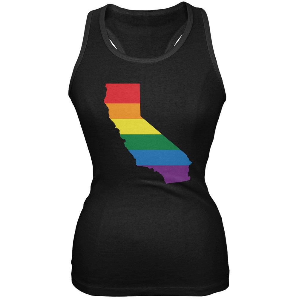 California LGBT Lesbian Pride Rainbow Black Juniors Soft Tank Top Juniors Tank Tops Old Glory 2XL Black