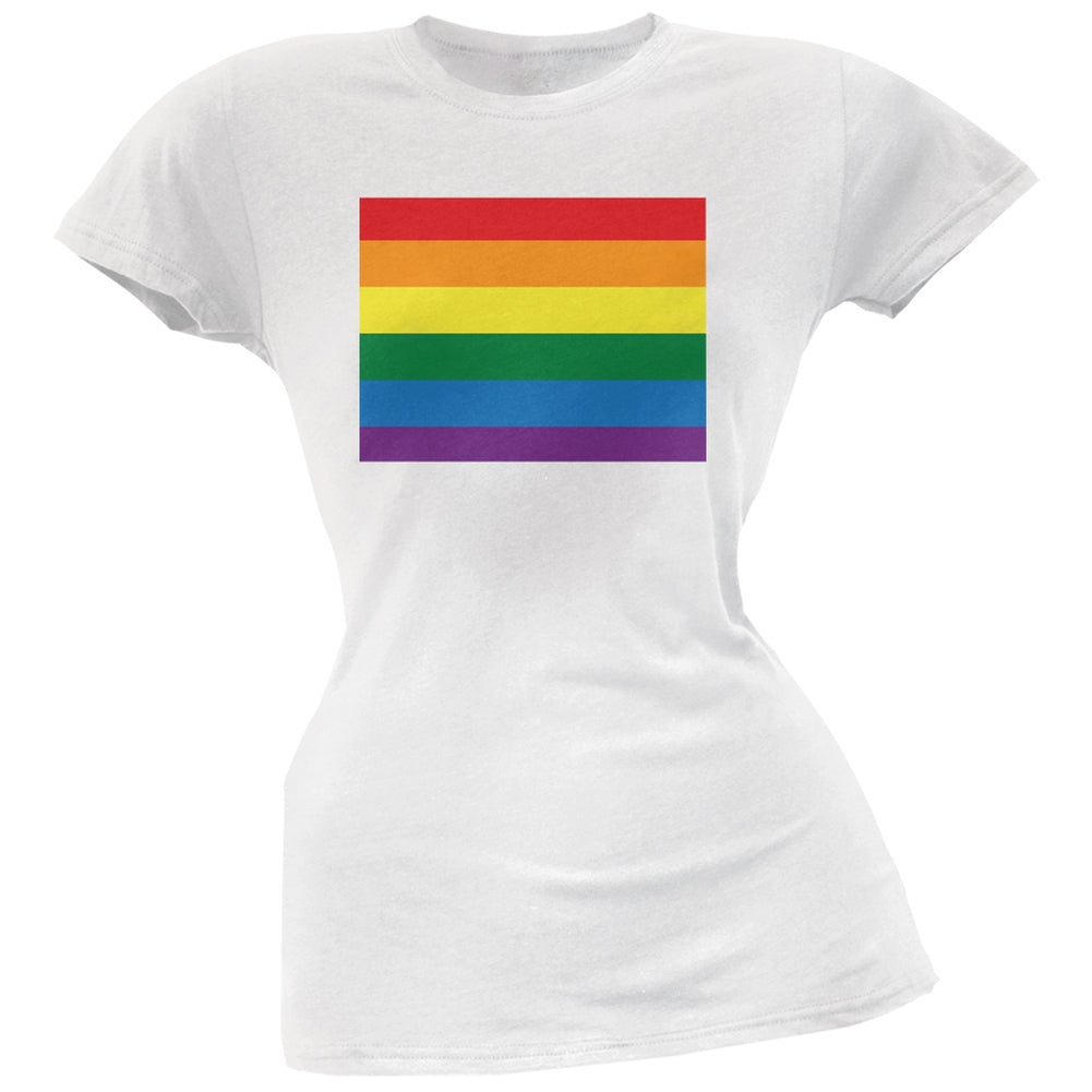 Colorado LGBT Lesbian Pride Rainbow White Juniors Soft T-Shirt Juniors T-Shirts Old Glory 2XL White