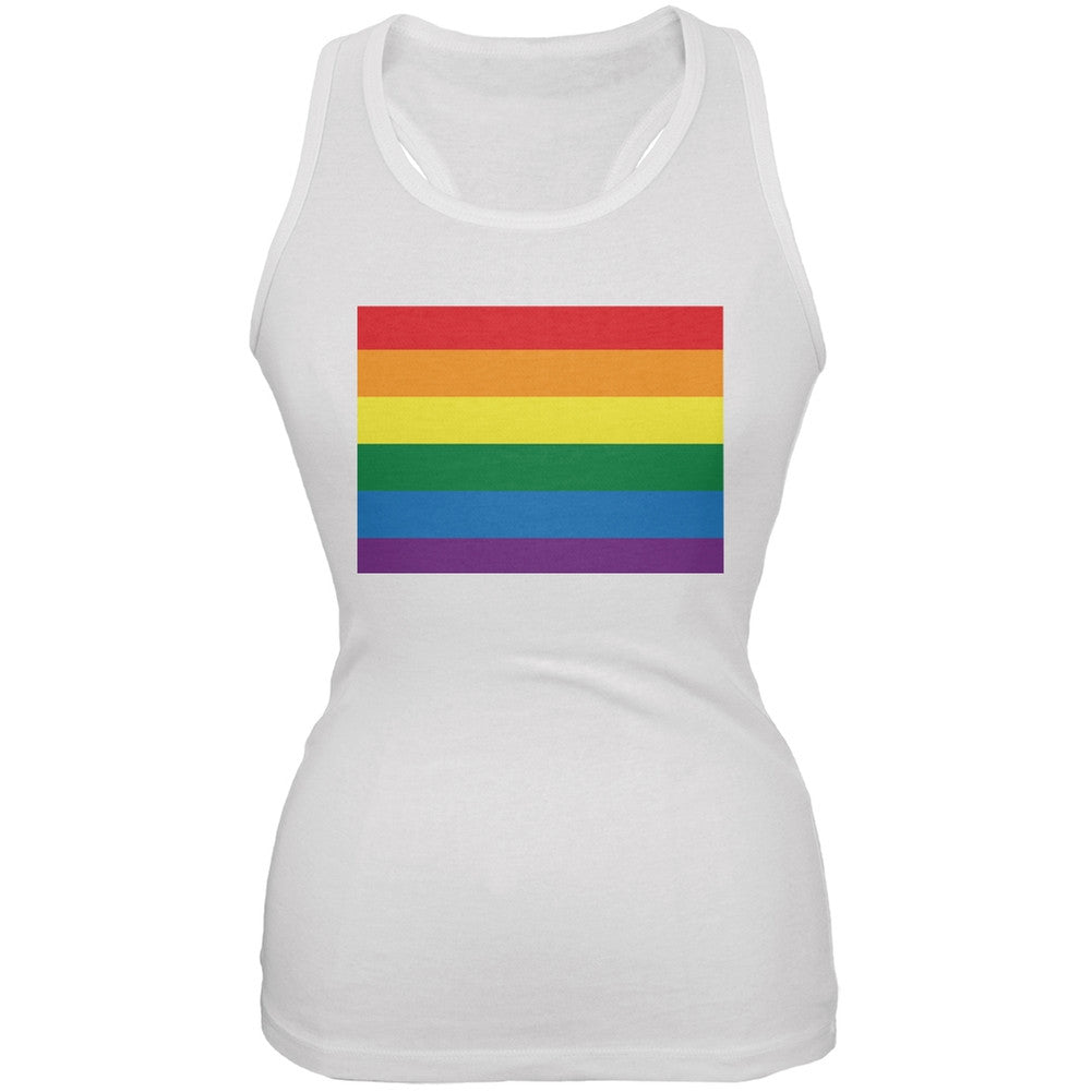 Colorado LGBT Lesbian Pride Rainbow White Juniors Soft Tank Top Juniors Tank Tops Old Glory 2XL White