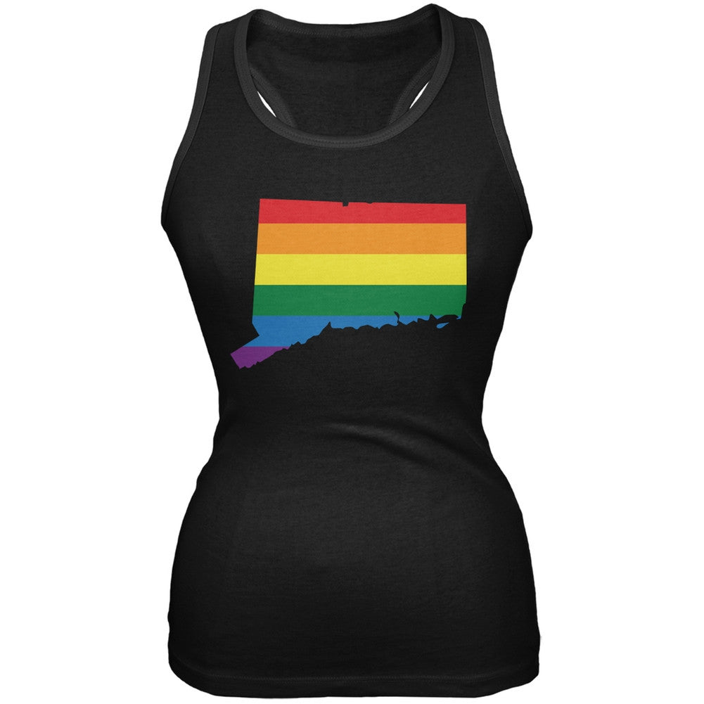 Connecticut LGBT Lesbian Pride Rainbow Black Juniors Soft Tank Top Juniors Tank Tops Old Glory 2XL Black