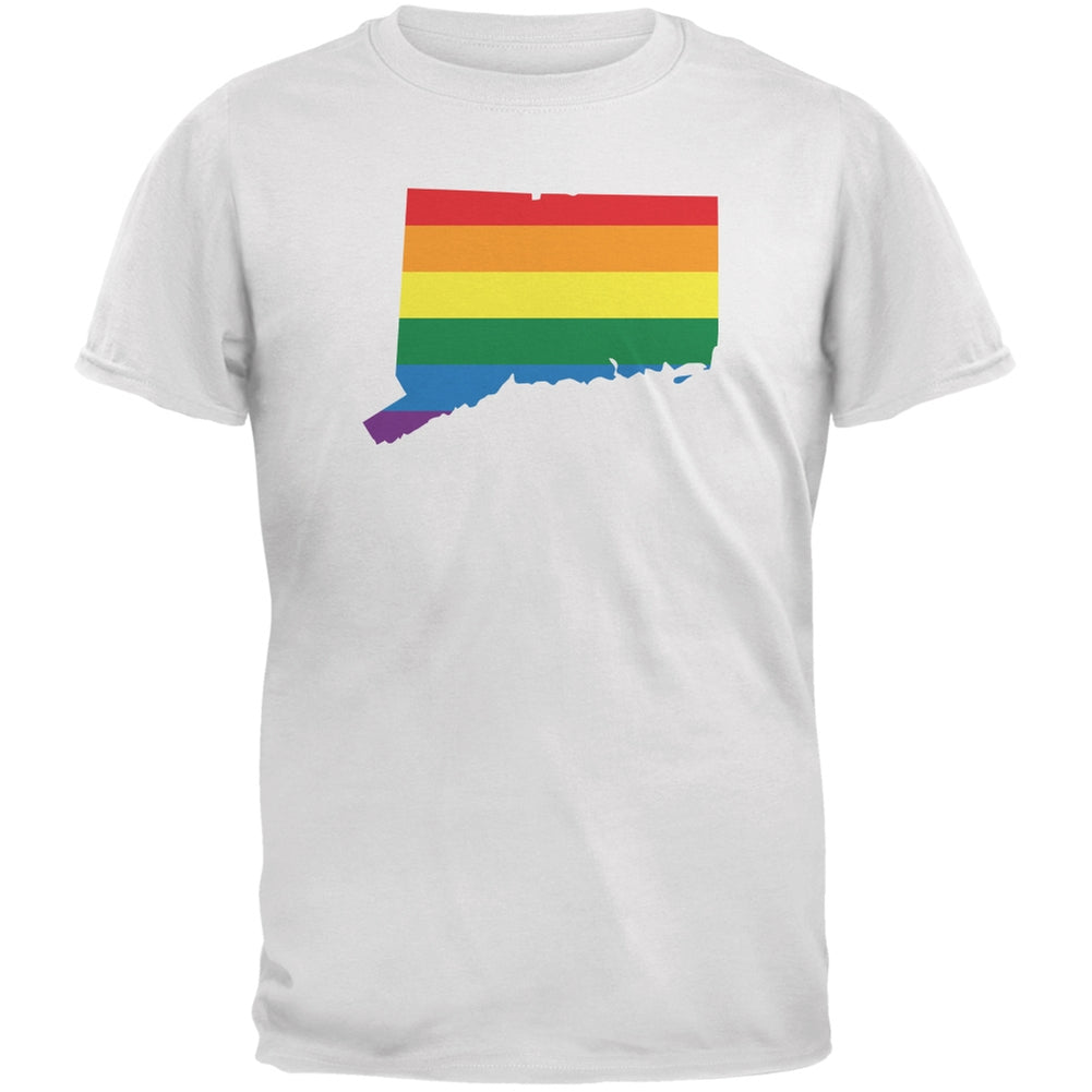 Connecticut LGBT Gay Pride Rainbow White Adult T-Shirt Men's T-Shirts Old Glory 2XL White