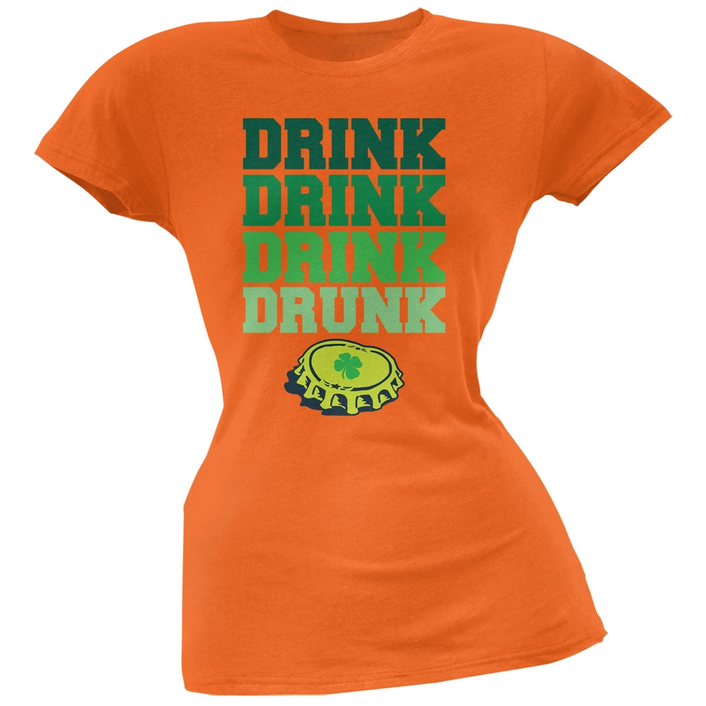 St. Patricks Day - Drink Drink Drunk Orange Juniors Soft T-Shirt Juniors T-Shirts Old Glory 2XL Orange