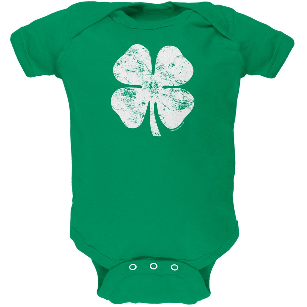St. Patricks Day - Distressed Shamrock Kelly Green Soft Baby One Piece Baby One Piece Old Glory 0-3M Green