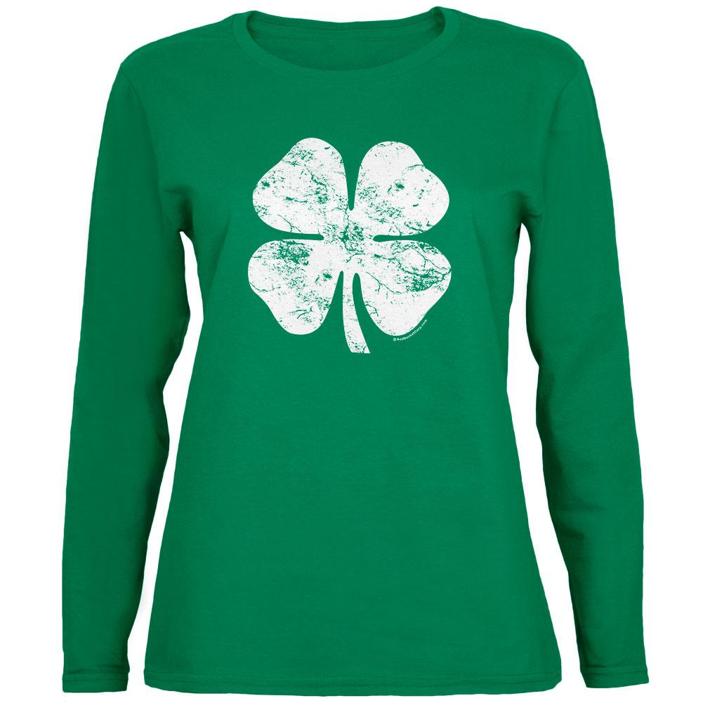 St. Patricks Day - Distressed Shamrock Green Ladies Long Sleeve T-Shirt Women's Long Sleeves Old Glory 2XL Green