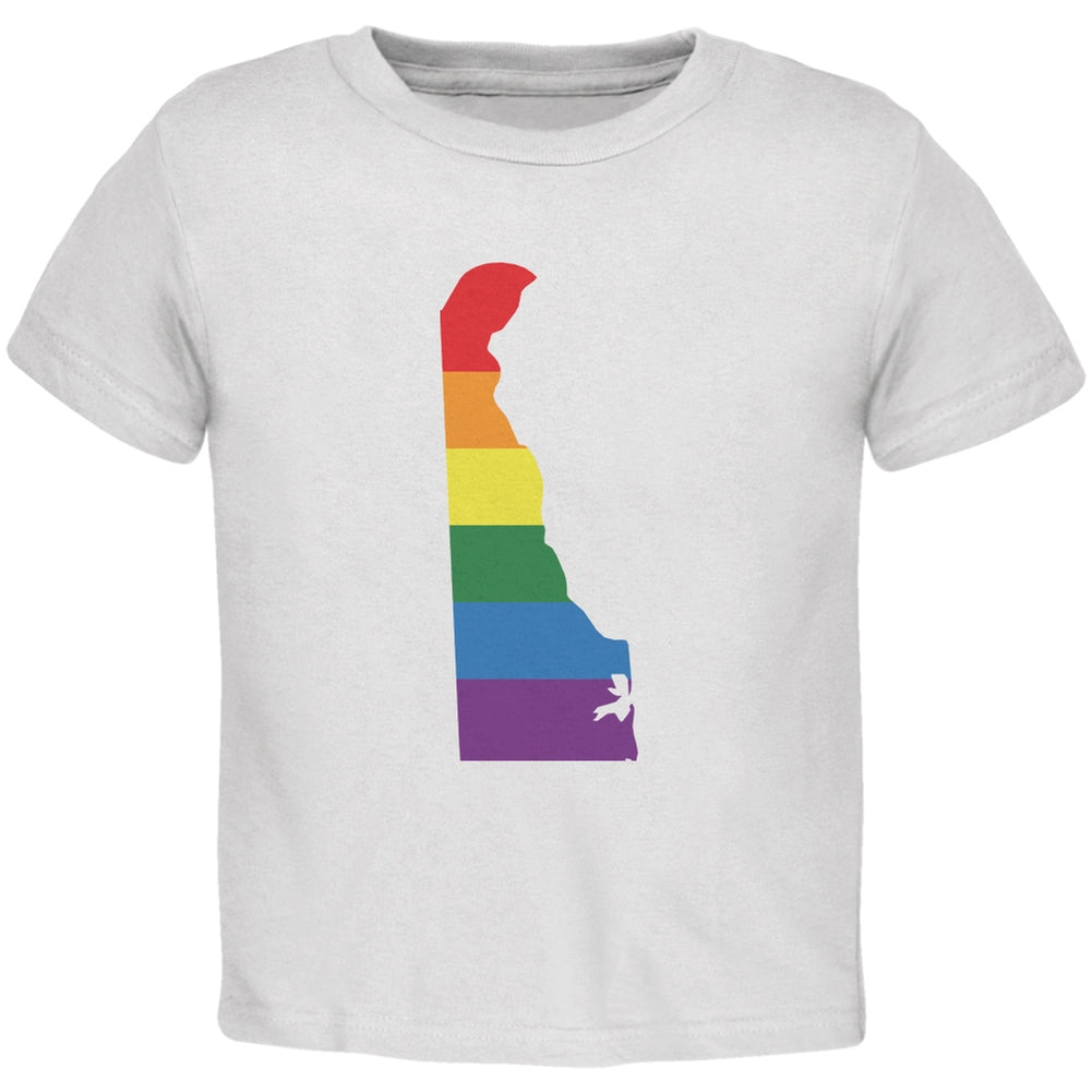 Delaware LGBT Gay Pride Rainbow White Toddler T-Shirt Toddler T-Shirts Old Glory 2T White