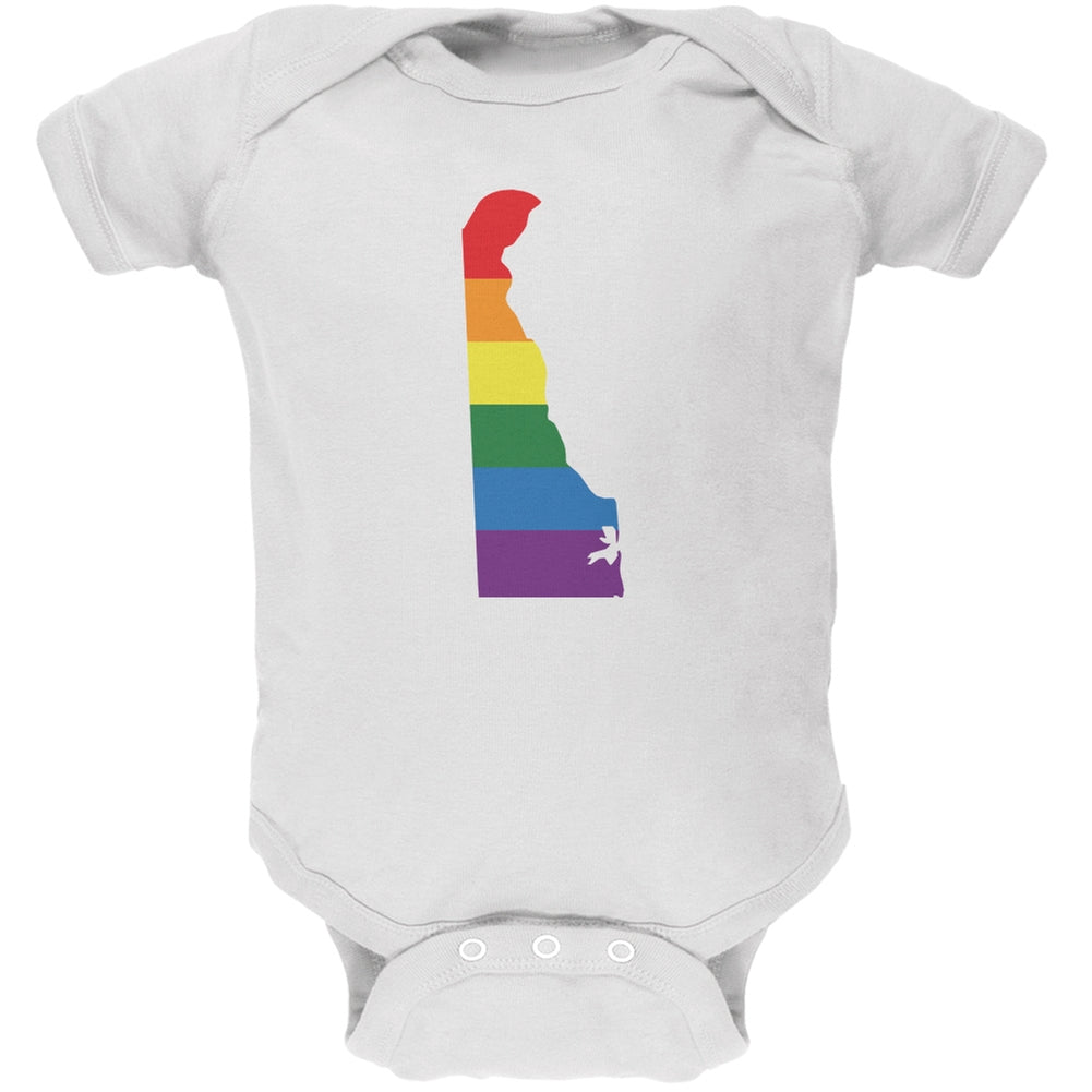 Delaware LGBT Gay Pride Rainbow White Soft Baby One Piece Baby One Piece Old Glory 0-3M White