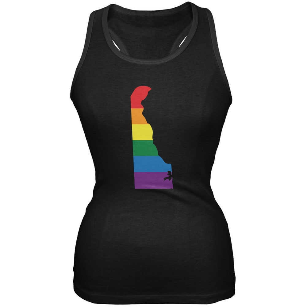 Delaware LGBT Lesbian Pride Rainbow Black Juniors Soft Tank Top Juniors Tank Tops Old Glory 2XL Black