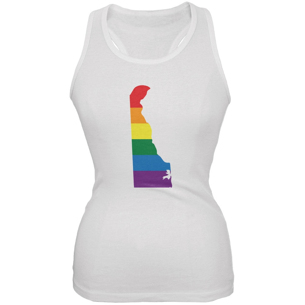 Delaware LGBT Lesbian Pride Rainbow White Juniors Soft Tank Top Juniors Tank Tops Old Glory 2XL White