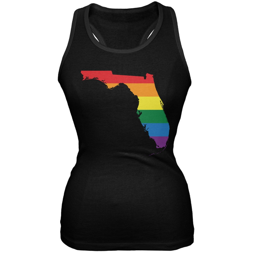 Florida LGBT Lesbian Pride Rainbow Black Juniors Soft Tank Top Juniors Tank Tops Old Glory 2XL Black