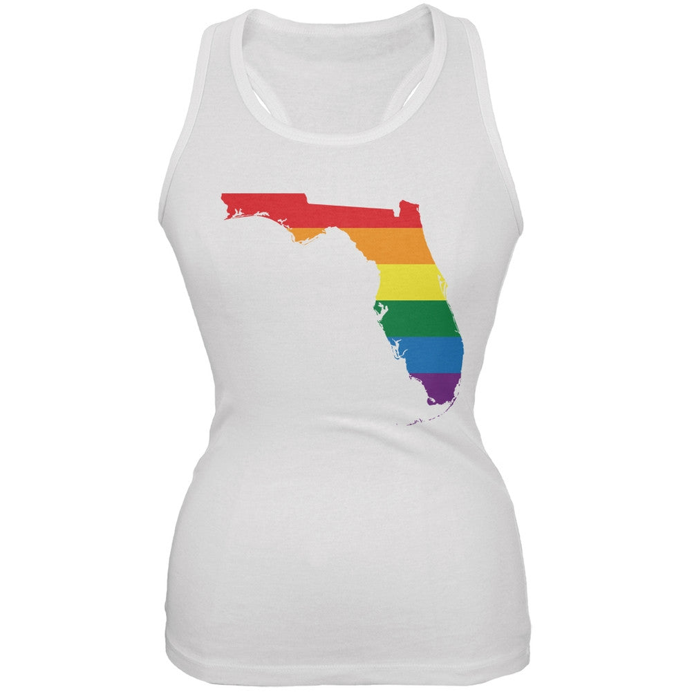 Florida LGBT Lesbian Pride Rainbow White Juniors Soft Tank Top Juniors Tank Tops Old Glory 2XL White