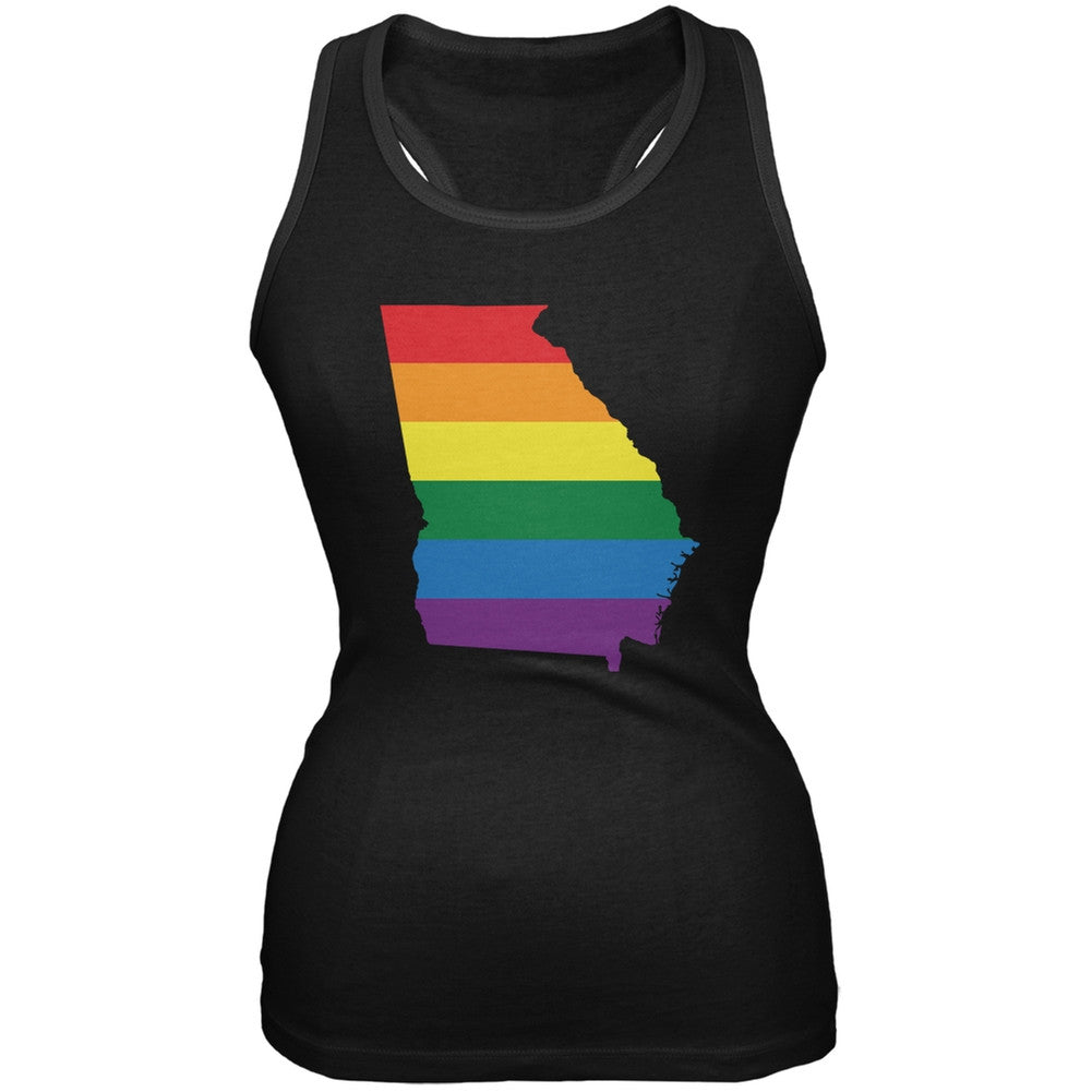 Georgia LGBT Lesbian Pride Rainbow Black Juniors Soft Tank Top Juniors Tank Tops Old Glory 2XL Black