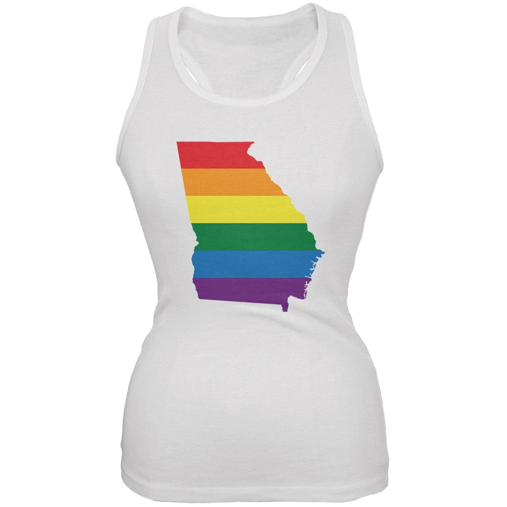 Georgia LGBT Lesbian Pride Rainbow White Juniors Soft Tank Top Juniors Tank Tops Old Glory 2XL White
