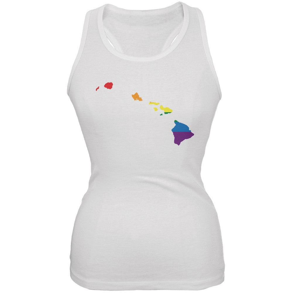 Hawaii LGBT Lesbian Pride Rainbow White Juniors Soft Tank Top Juniors Tank Tops Old Glory 2XL White