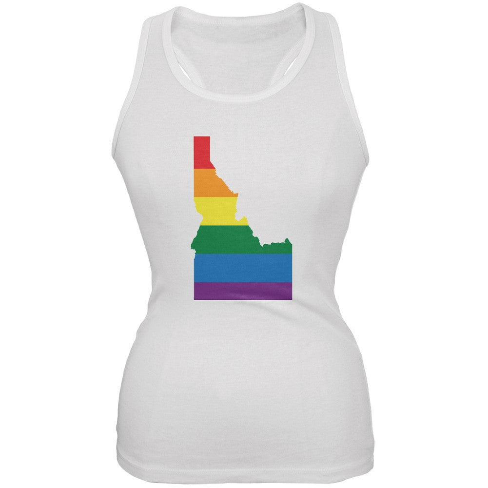 Idaho LGBT Lesbian Pride Rainbow White Juniors Soft Tank Top Juniors Tank Tops Old Glory 2XL White