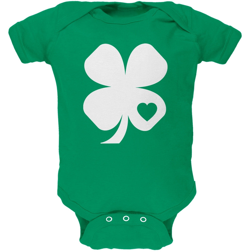 St. Patricks Day - Shamrock Heart Kelly Green Soft Baby One Piece Baby One Piece Old Glory 0-3M Green