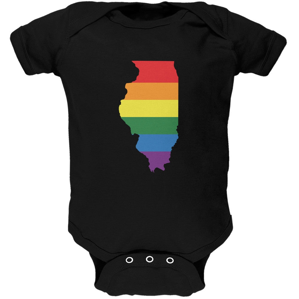Illinois LGBT Gay Pride Rainbow Black Soft Baby One Piece Baby One Piece Old Glory 0-3M Black