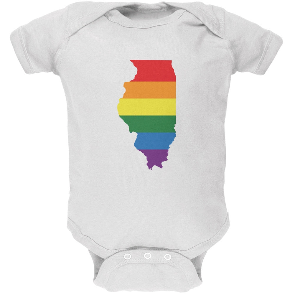 Illinois LGBT Gay Pride Rainbow White Soft Baby One Piece Baby One Piece Old Glory 0-3M White