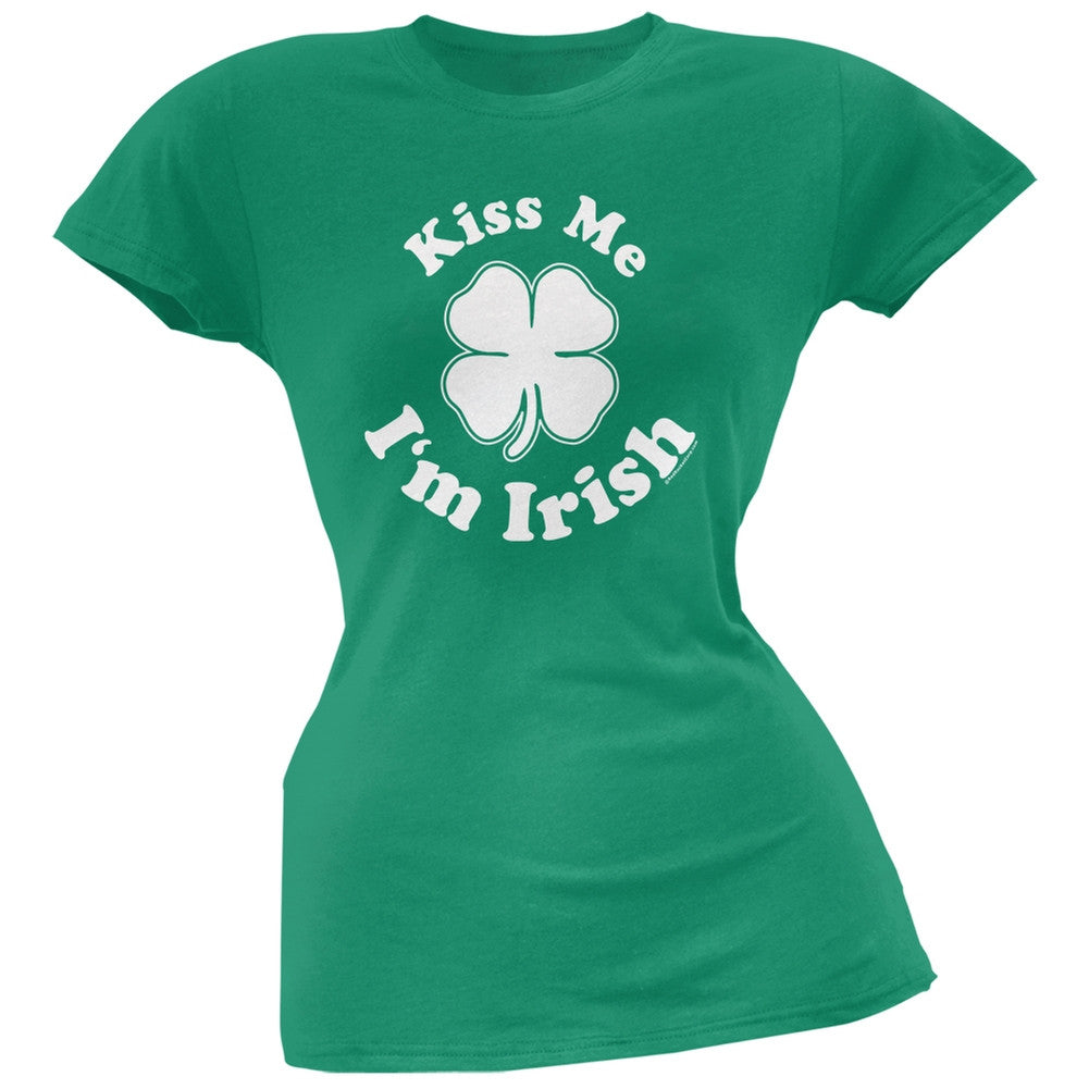 St. Patricks Day - Kiss Me Im Irish Kelly Green Juniors Soft T-Shirt Juniors T-Shirts Old Glory