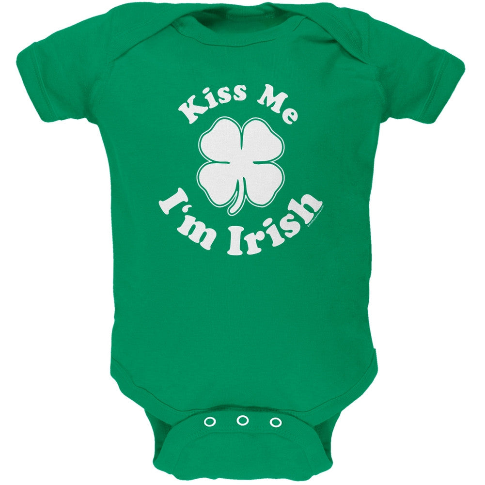 St. Patricks Day - Kiss Me Im Irish Kelly Green Soft Baby One Piece Baby One Piece Old Glory