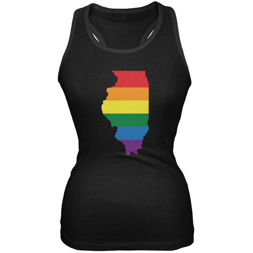 Illinois LGBT Lesbian Pride Rainbow Black Juniors Soft Tank Top Juniors Tank Tops Old Glory 2XL Black
