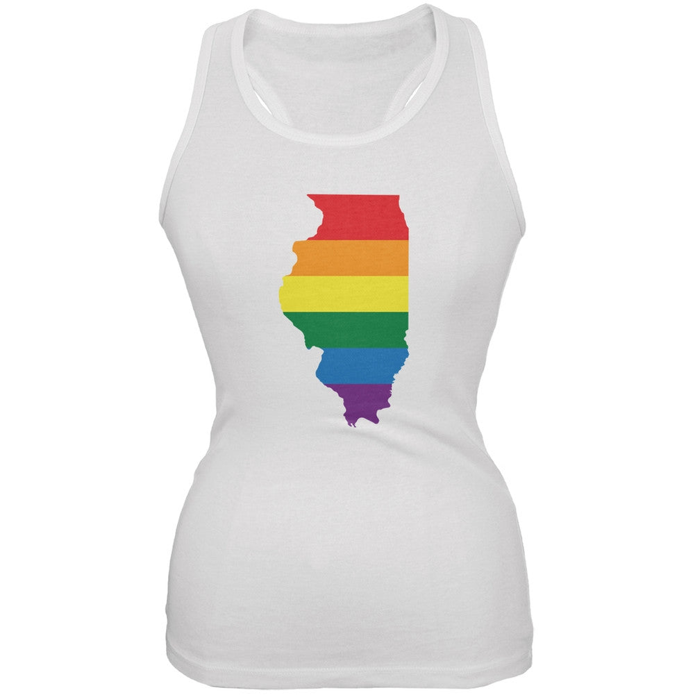 Illinois LGBT Lesbian Pride Rainbow White Juniors Soft Tank Top Juniors Tank Tops Old Glory 2XL White