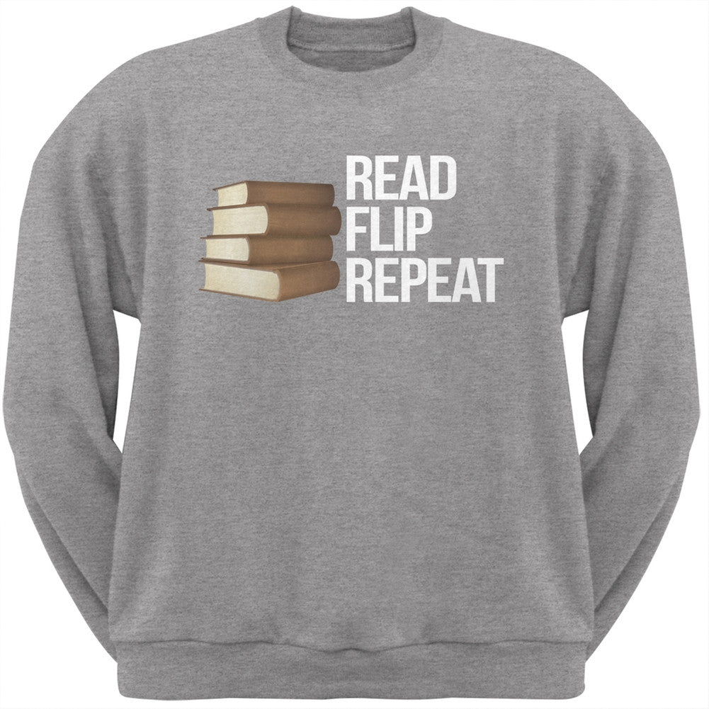 Read, Flip, Repeat Heather Grey Adult Sweatshirt Men's Sweatshirts Old Glory 2XL Grey