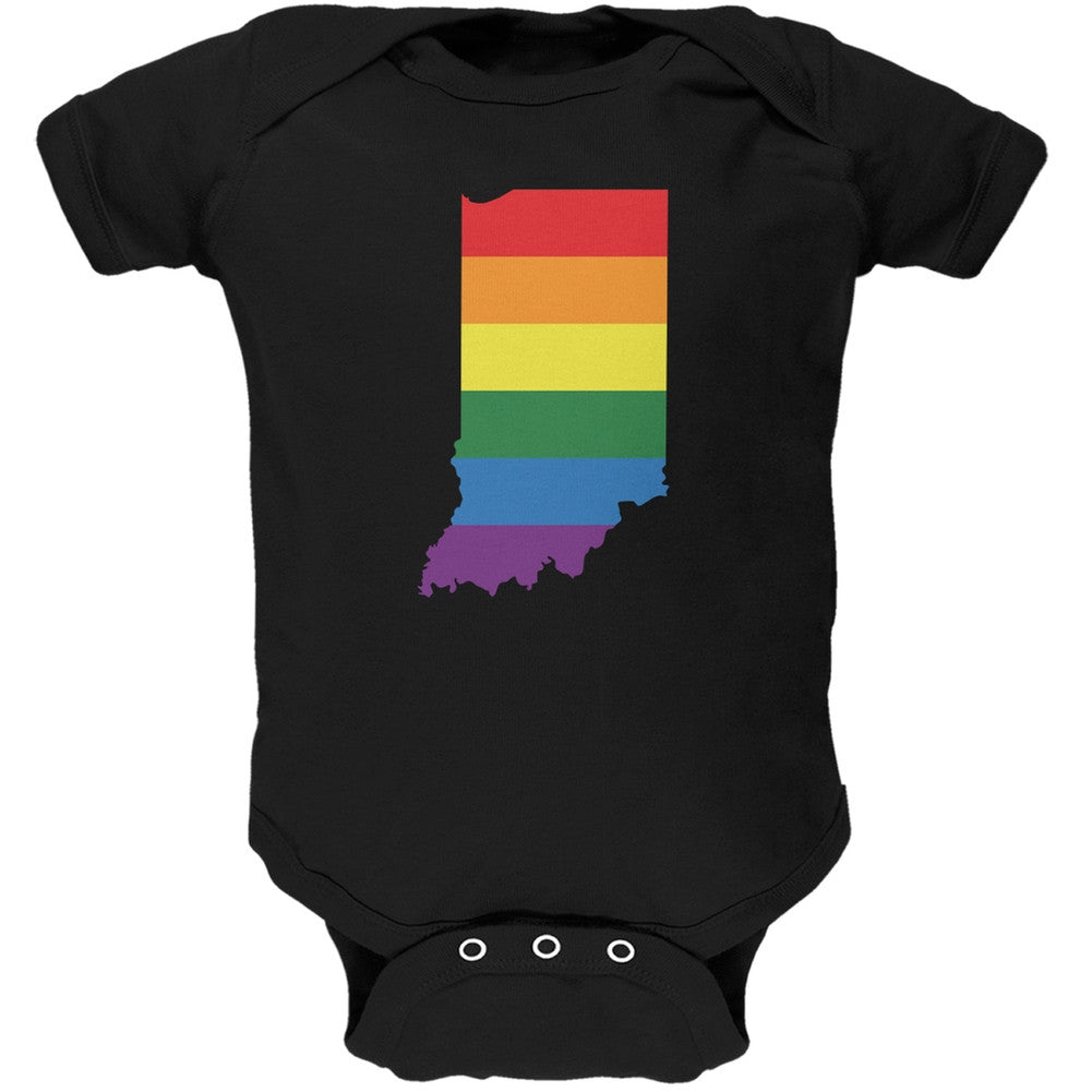 Indiana LGBT Gay Pride Rainbow Black Soft Baby One Piece Baby One Piece Old Glory 0-3M Black