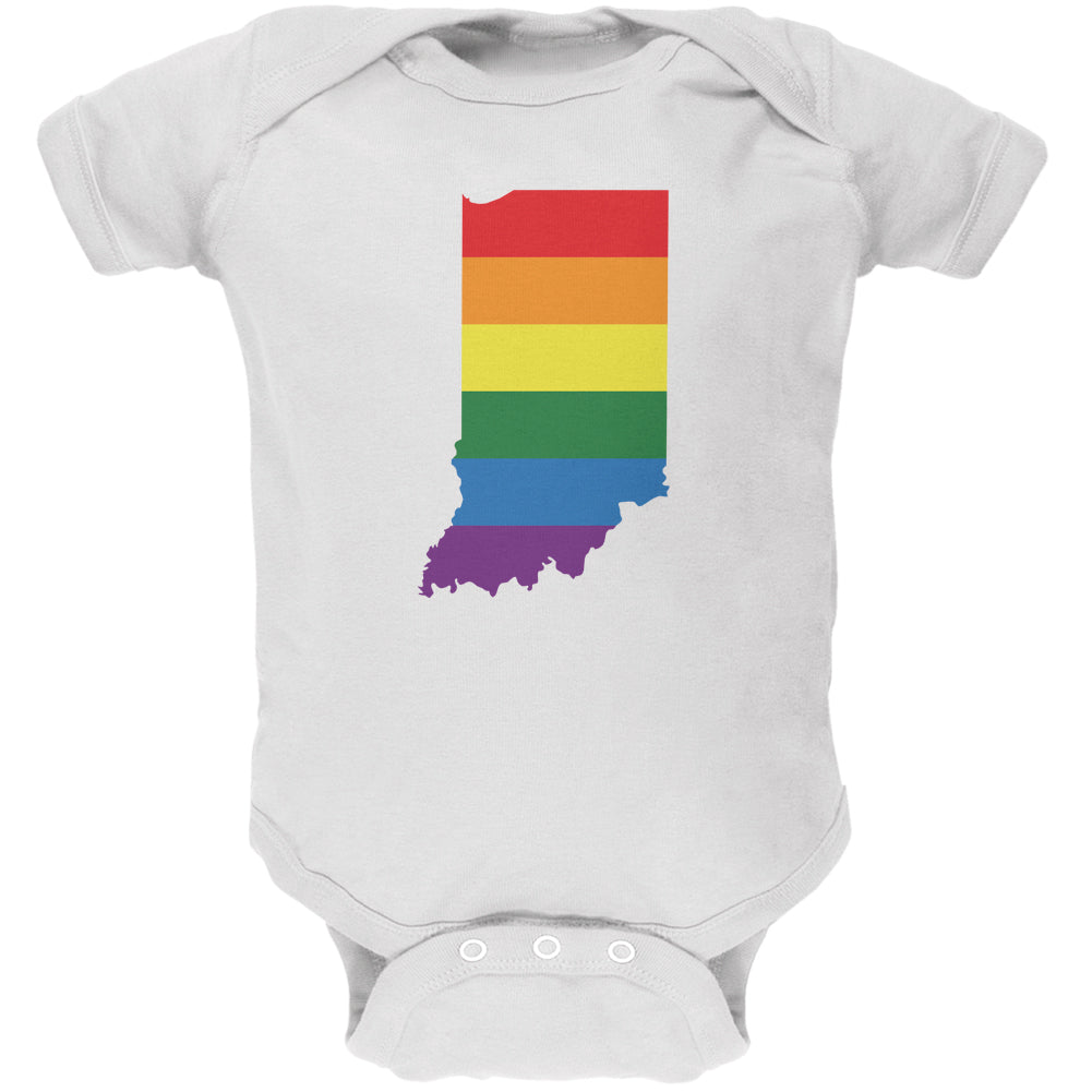 Indiana LGBT Gay Pride Rainbow White Soft Baby One Piece Baby One Piece LGBT 0-3M White