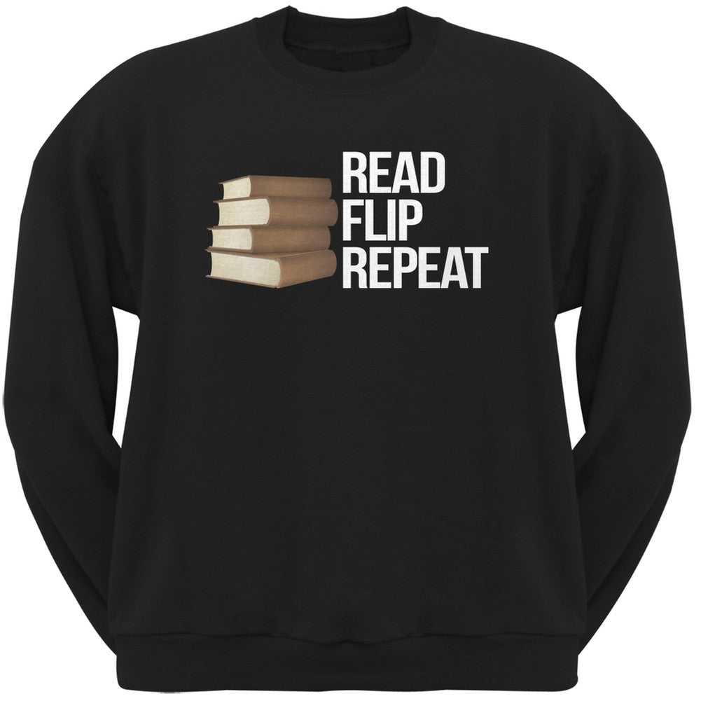 Read, Flip, Repeat Black Adult Sweatshirt Men's Sweatshirts Old Glory 2XL Black