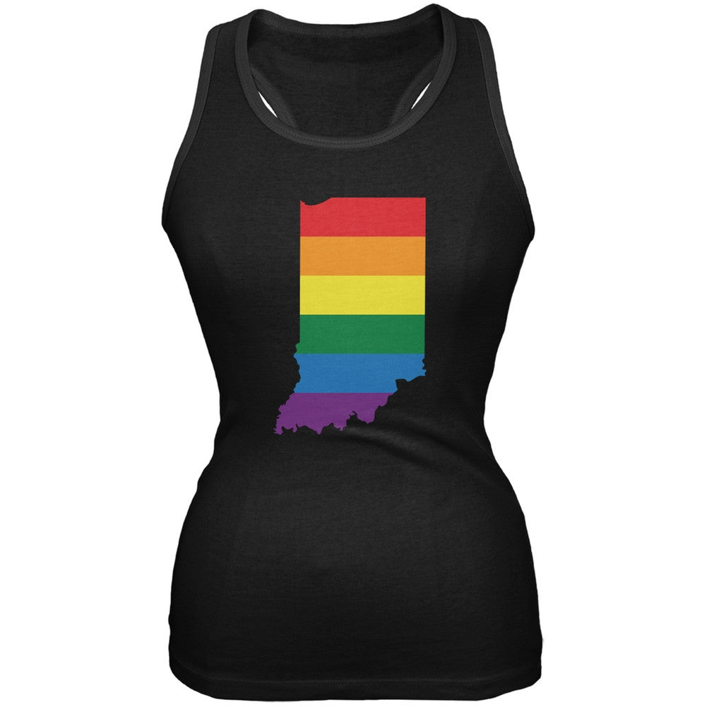 Indiana LGBT Lesbian Pride Rainbow Black Juniors Soft Tank Top Juniors Tank Tops Old Glory 2XL Black