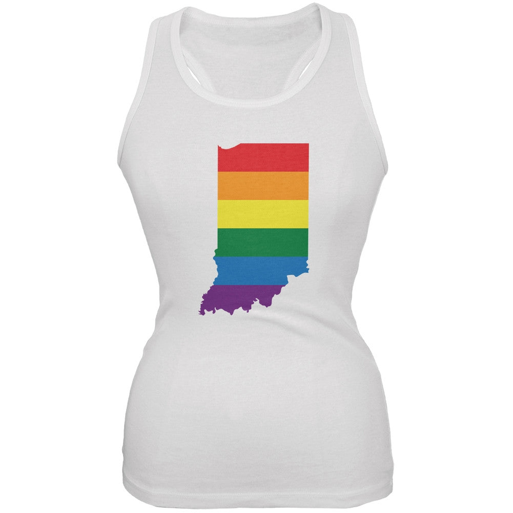 Indiana LGBT Lesbian Pride Rainbow White Juniors Soft Tank Top Juniors Tank Tops Old Glory 2XL White