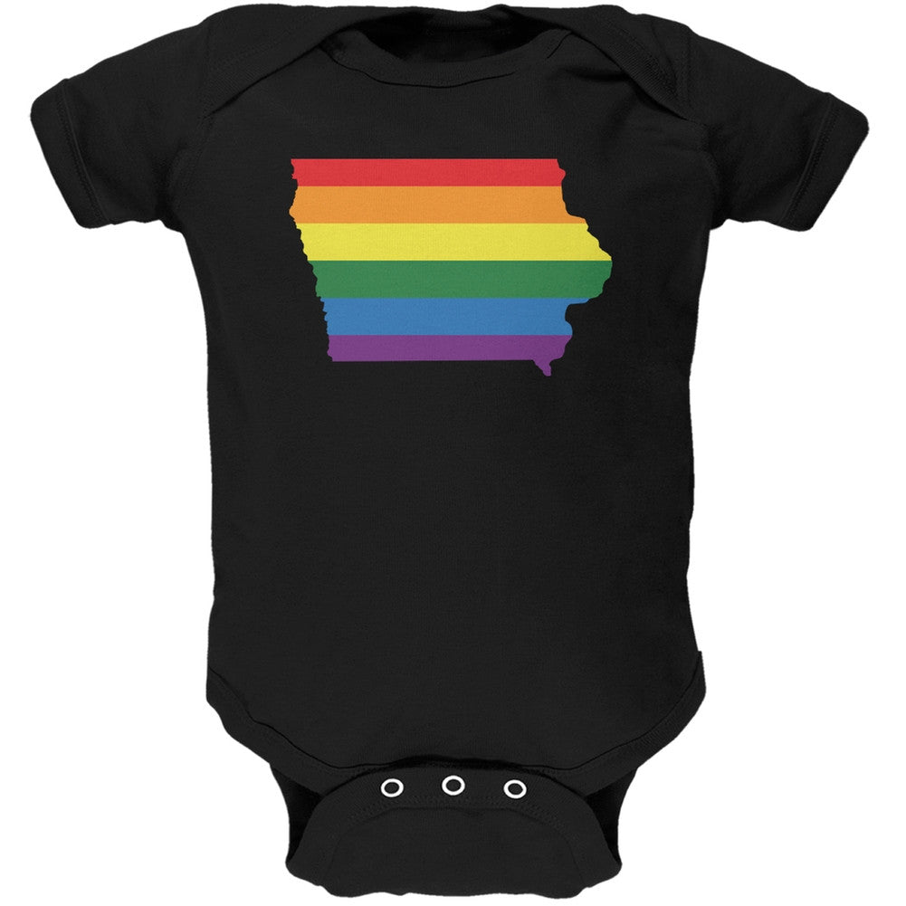 Iowa LGBT Gay Pride Rainbow Black Soft Baby One Piece Baby One Piece Old Glory 0-3M Black
