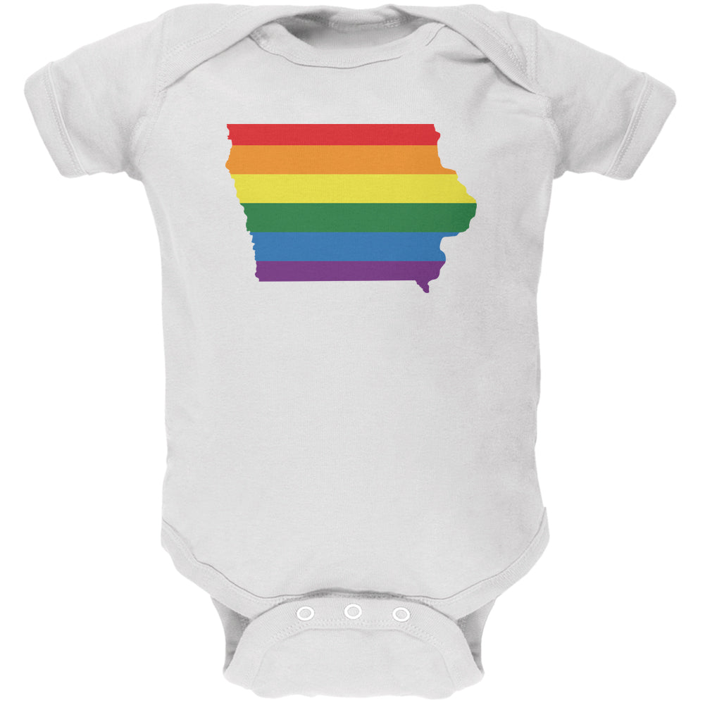 Iowa LGBT Gay Pride Rainbow White Soft Baby One Piece Baby One Piece LGBT 0-3M White