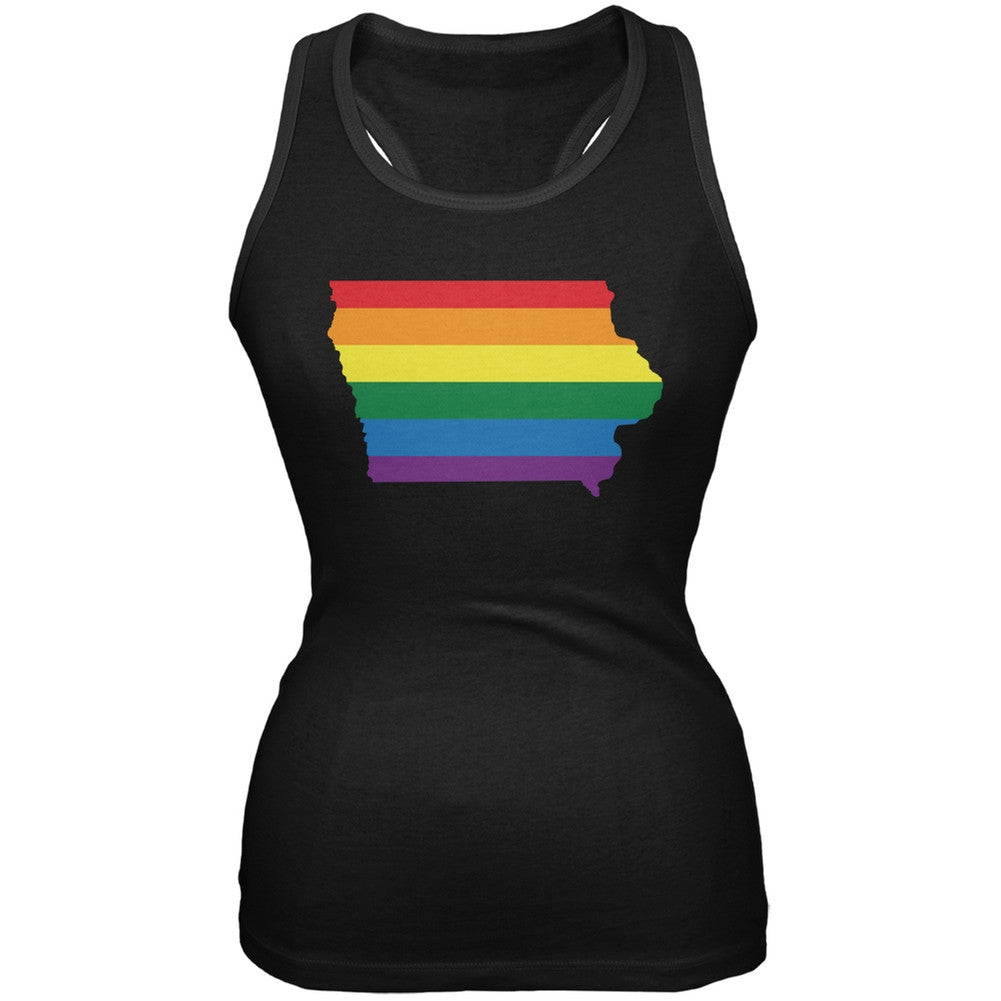 Iowa LGBT Lesbian Pride Rainbow Black Juniors Soft Tank Top Juniors Tank Tops Old Glory 2XL Black