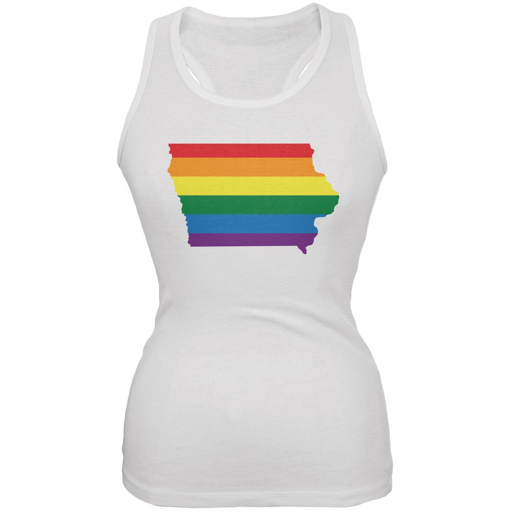 Iowa LGBT Lesbian Pride Rainbow White Juniors Soft Tank Top Juniors Tank Tops Old Glory 2XL White