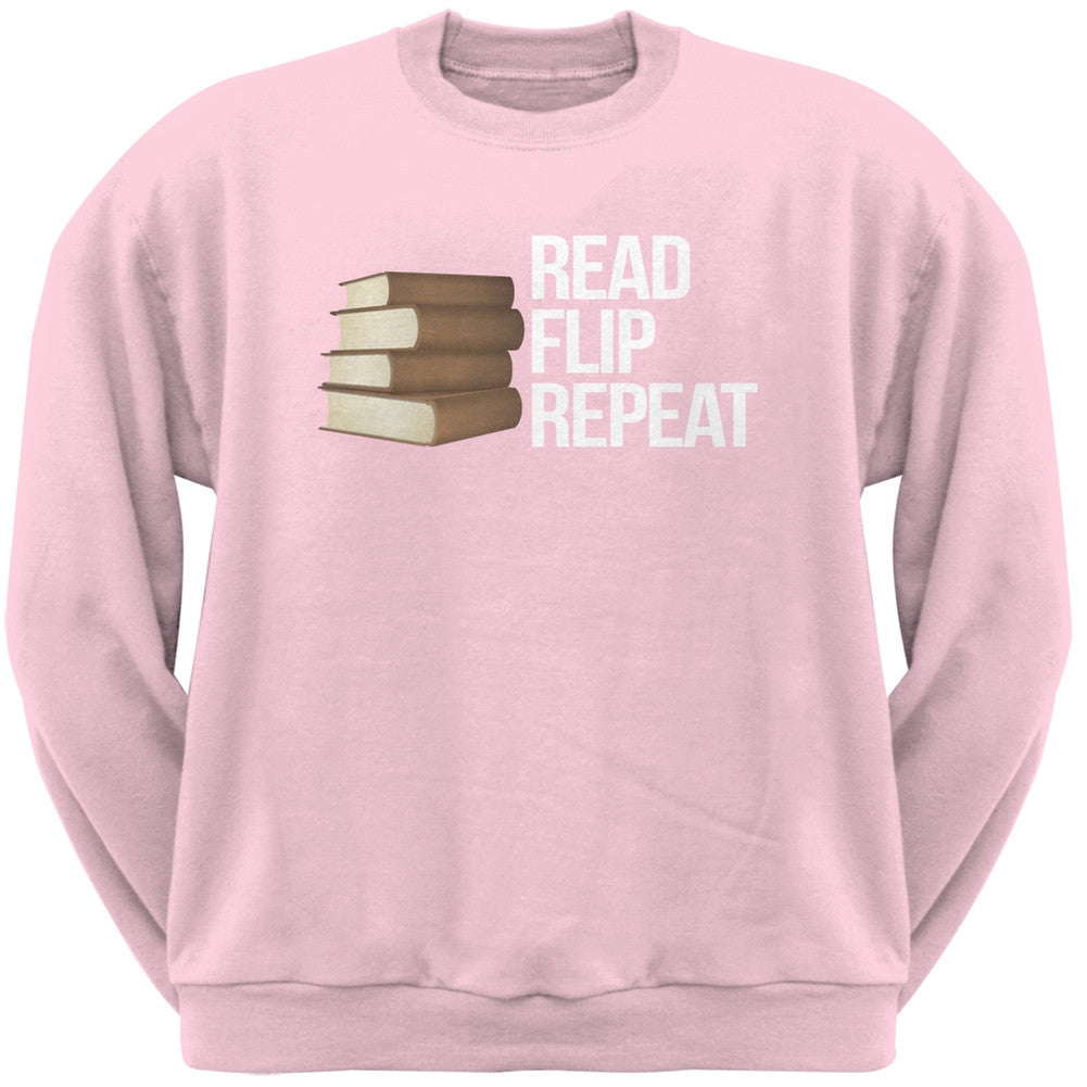 Read, Flip, Repeat Light Pink Adult Sweatshirt Men's Sweatshirts Old Glory 2XL Pink