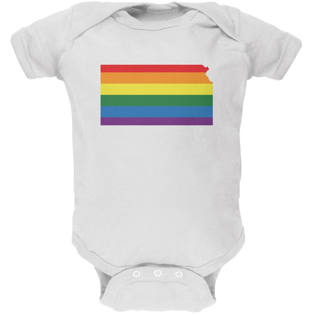 Kansas LGBT Gay Pride Rainbow White Soft Baby One Piece Baby One Piece Old Glory 0-3M White