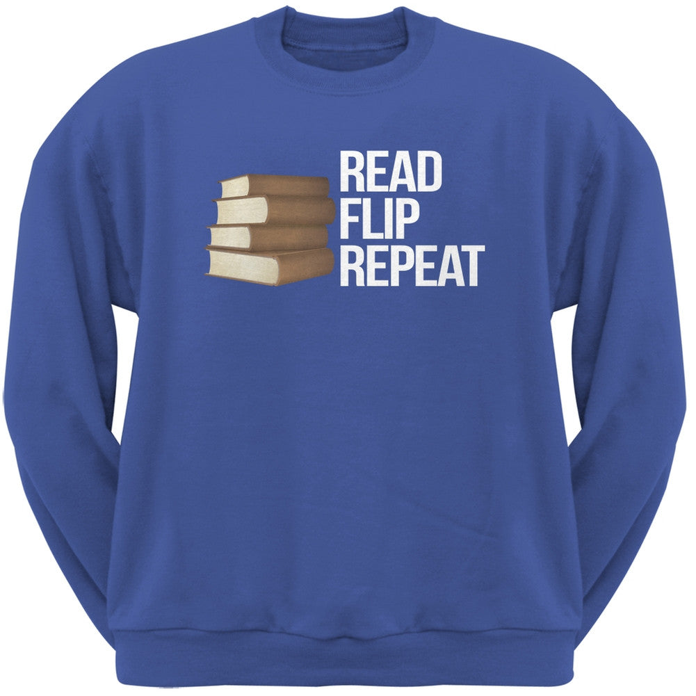 Read, Flip, Repeat Blue Adult Sweatshirt Men's Sweatshirts Old Glory 2XL Blue