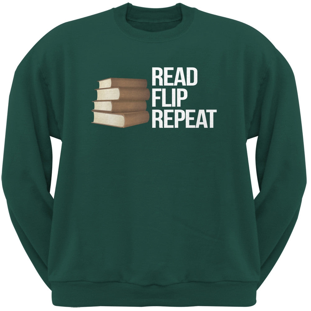 Read, Flip, Repeat Forest Green Adult Sweatshirt Men's Sweatshirts Old Glory 2XL Green