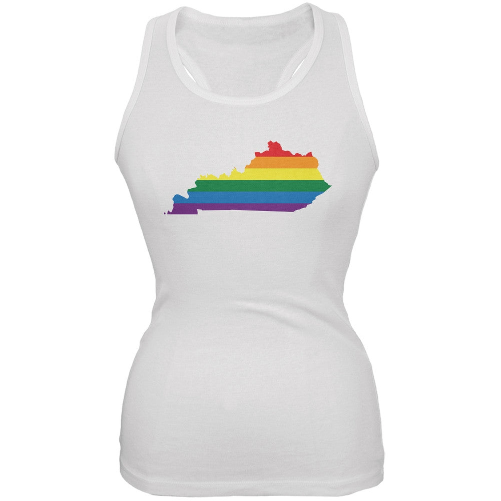 Kentucky LGBT Lesbian Pride Rainbow White Juniors Soft Tank Top Juniors Tank Tops Old Glory 2XL White